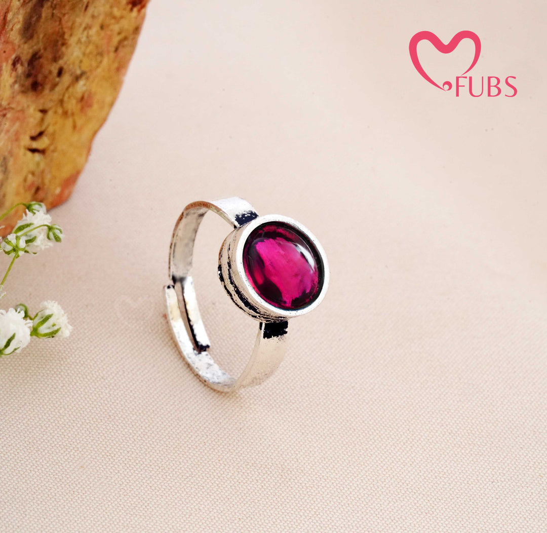 Aesthetic Oxidised Minimalist Round Stone Adjustable Ring