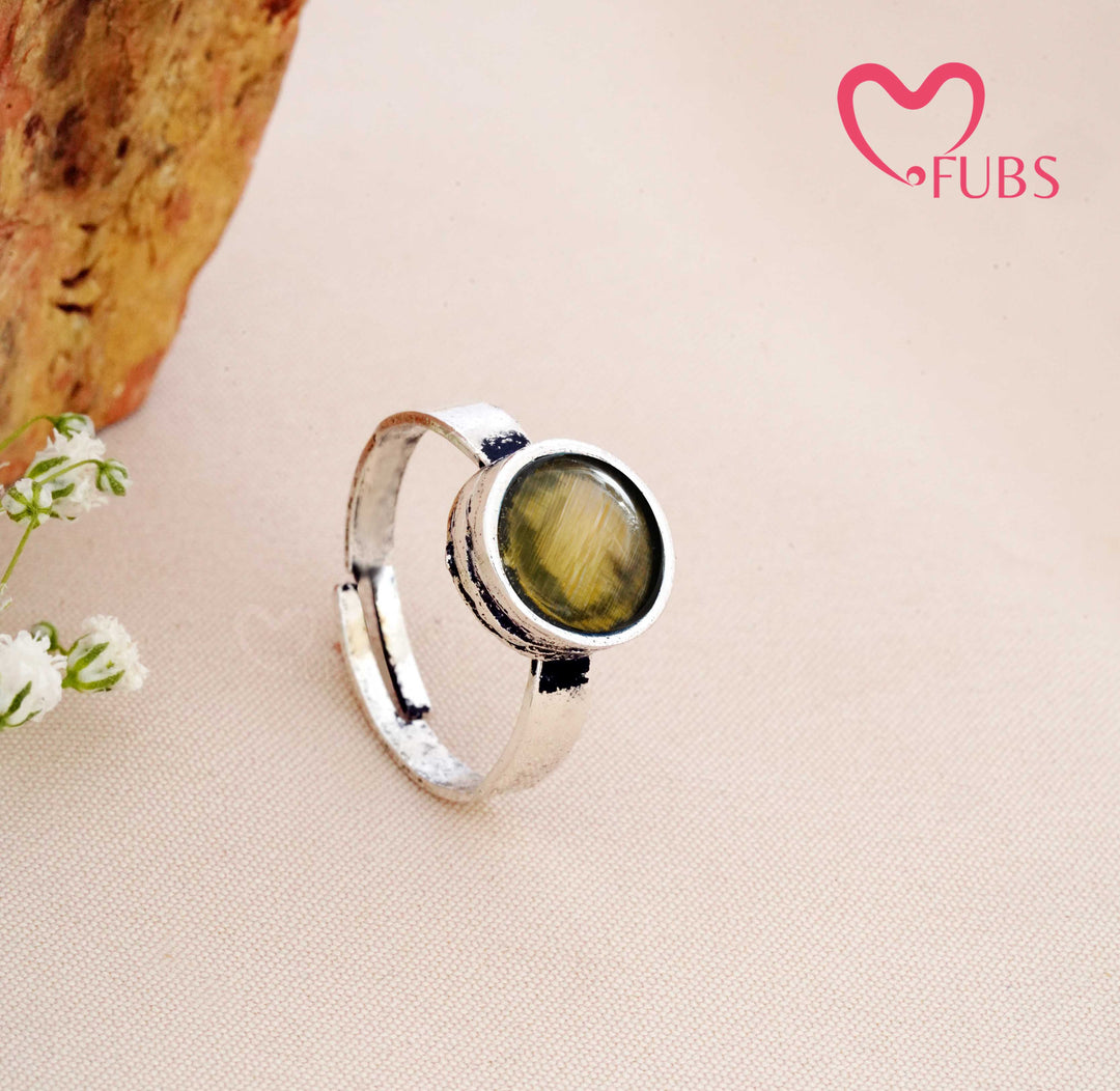 Aesthetic Oxidised Minimalist Round Stone Adjustable Ring