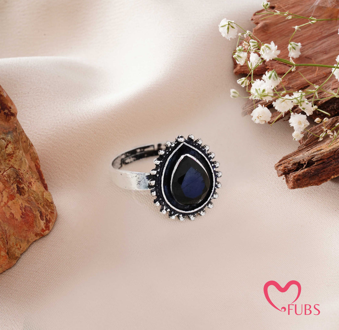 Traditional Oxidised Statement Teardrop Ring with Beaded Frame