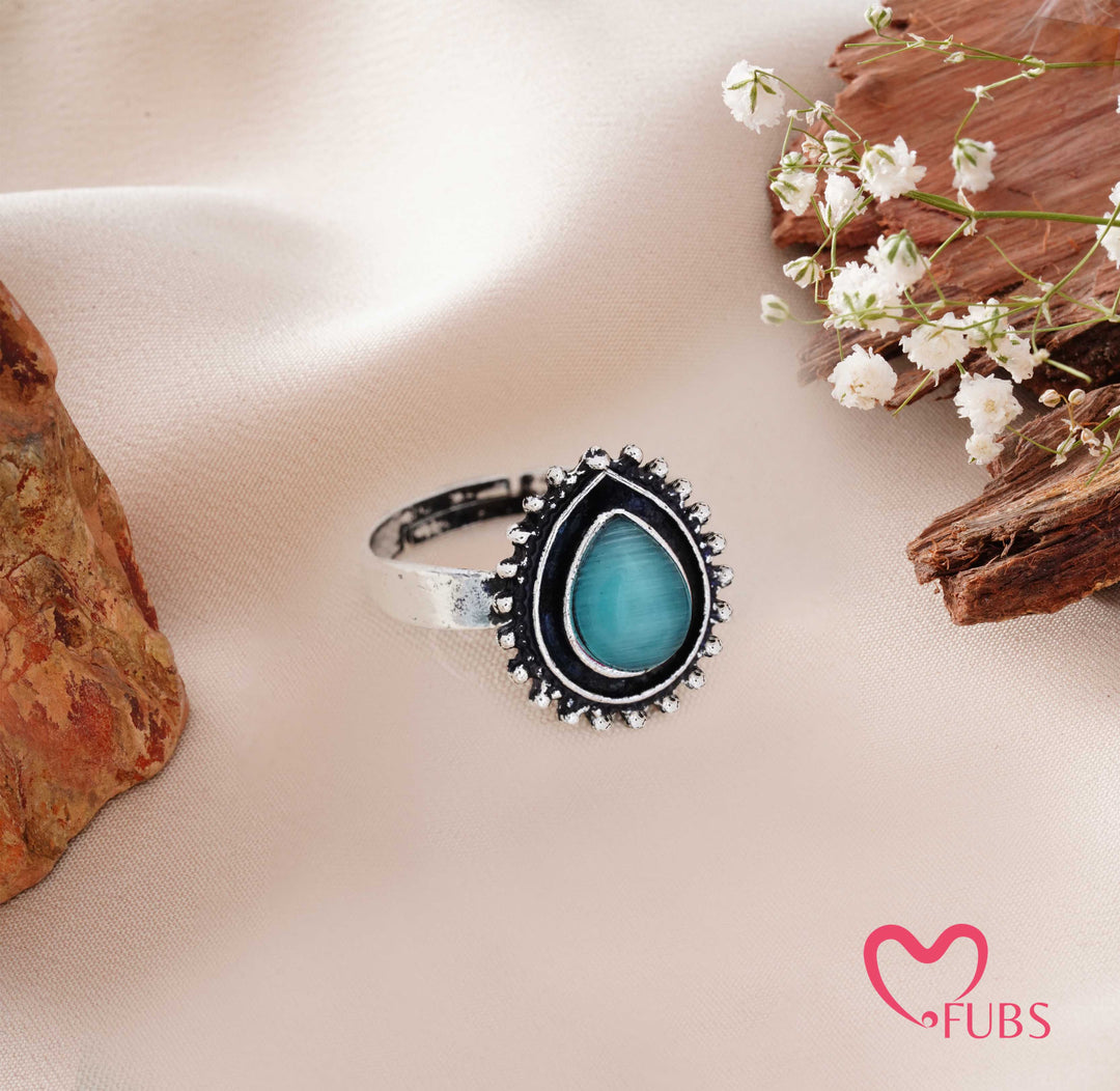 Traditional Oxidised Statement Teardrop Ring with Beaded Frame