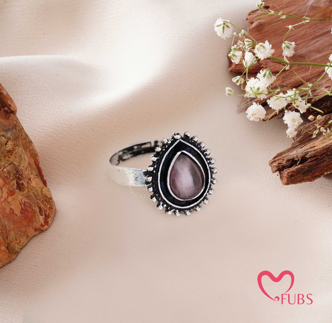 Traditional Oxidised Statement Teardrop Ring with Beaded Frame