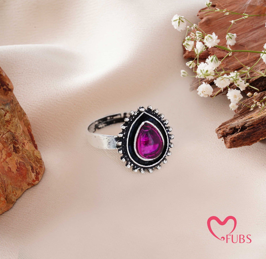 Traditional Oxidised Statement Teardrop Ring with Beaded Frame