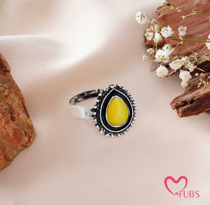 Traditional Oxidised Statement Teardrop Ring with Beaded Frame