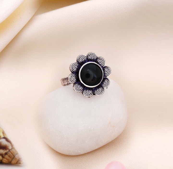 Oxidised Filigree Flower Adjustable Statement Ring