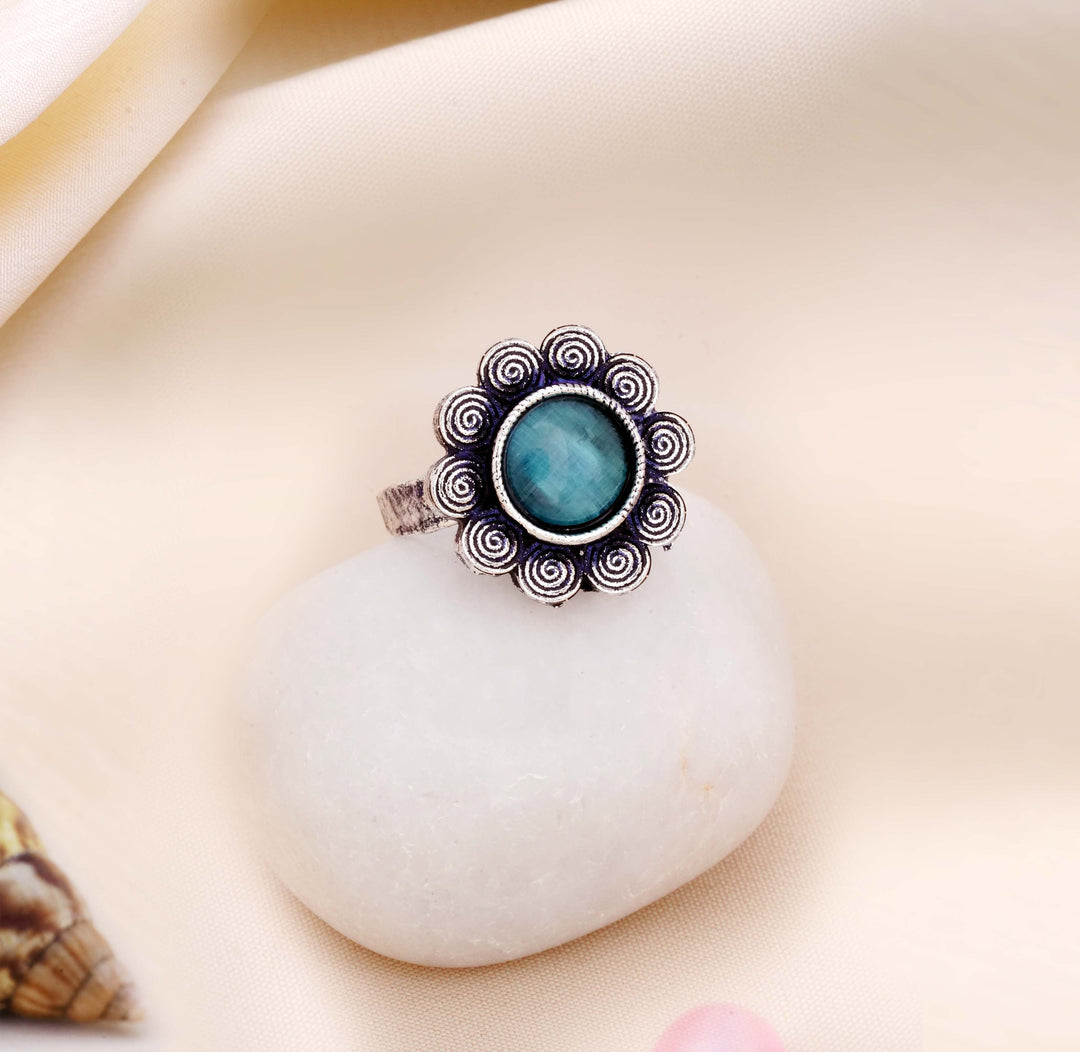 Oxidised Filigree Flower Adjustable Statement Ring