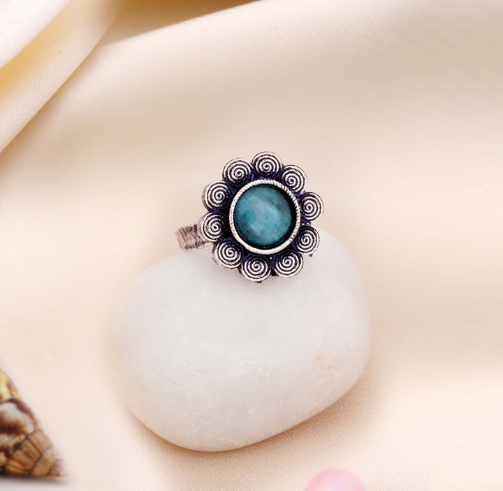 Oxidised Filigree Flower Adjustable Statement Ring