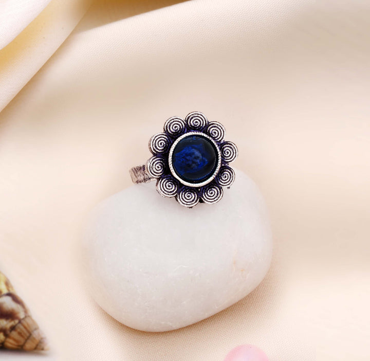 Oxidised Filigree Flower Adjustable Statement Ring