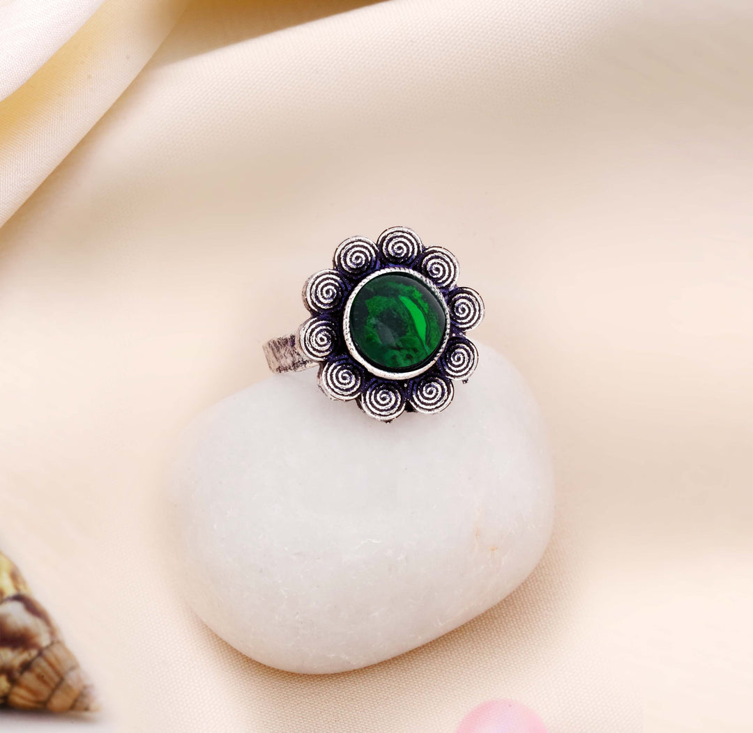 Oxidised Filigree Flower Adjustable Statement Ring