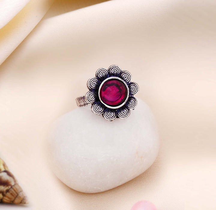 Oxidised Filigree Flower Adjustable Statement Ring