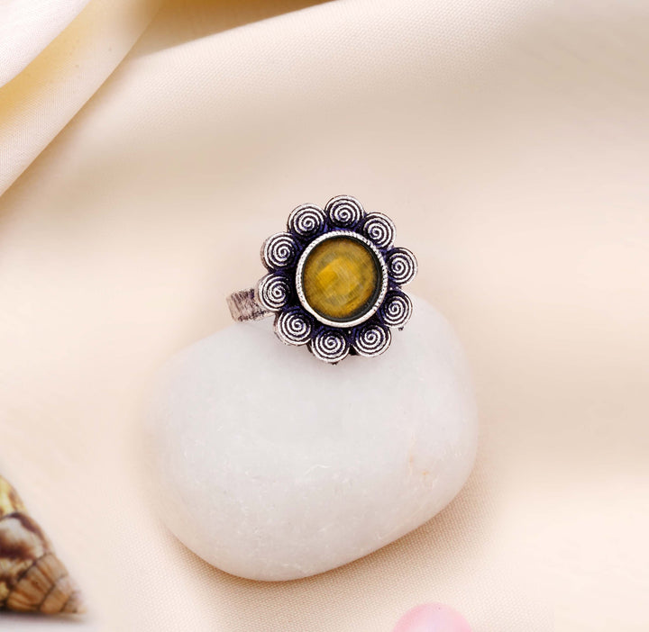 Oxidised Filigree Flower Adjustable Statement Ring