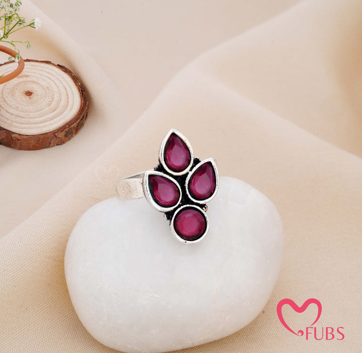 Aesthetic Oxidised Leaf Cluster Statement Adjustable Ring