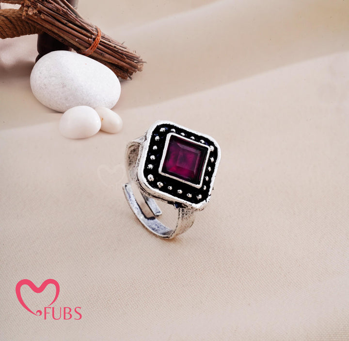 Oxidised Square Stone Adjustable Statement Ring