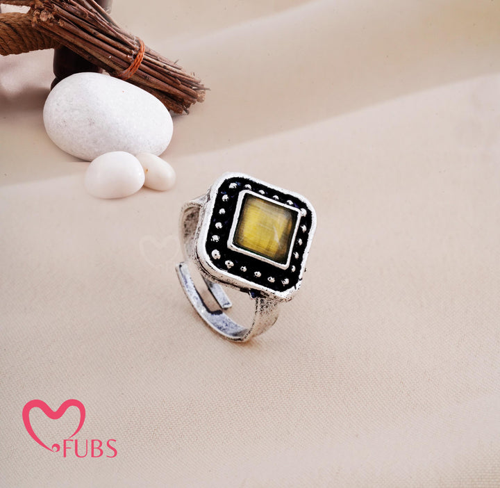 Oxidised Square Stone Adjustable Statement Ring