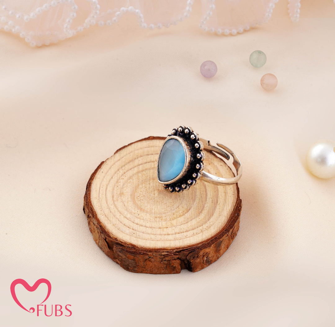 Rani Oxidised Teardrop Stone Beaded Adjustable Ring