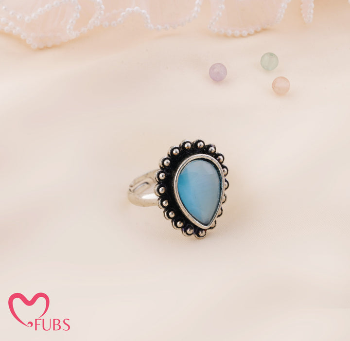 Rani Oxidised Teardrop Stone Beaded Adjustable Ring
