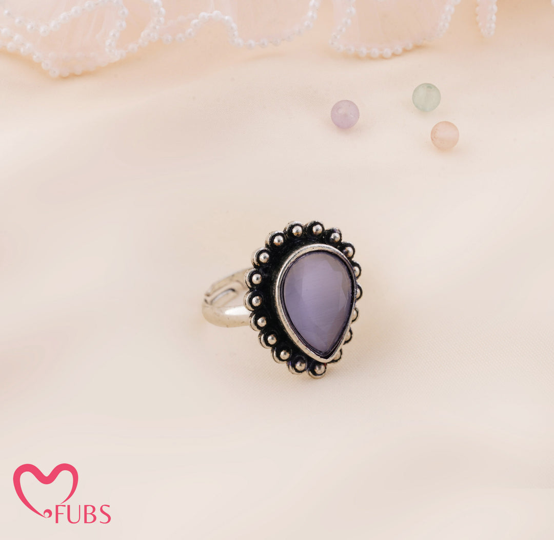 Rani Oxidised Teardrop Stone Beaded Adjustable Ring