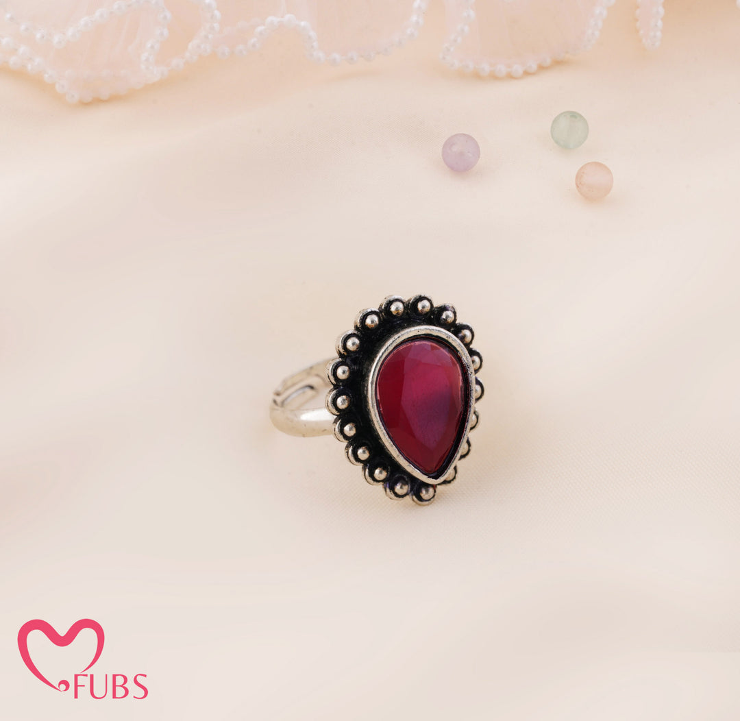 Rani Oxidised Teardrop Stone Beaded Adjustable Ring