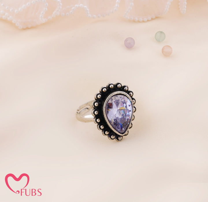 Rani Oxidised Teardrop Stone Beaded Adjustable Ring