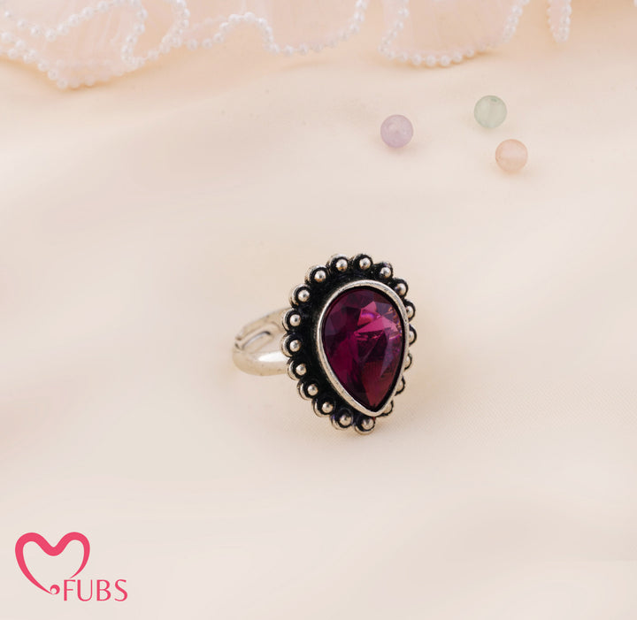 Rani Oxidised Teardrop Stone Beaded Adjustable Ring