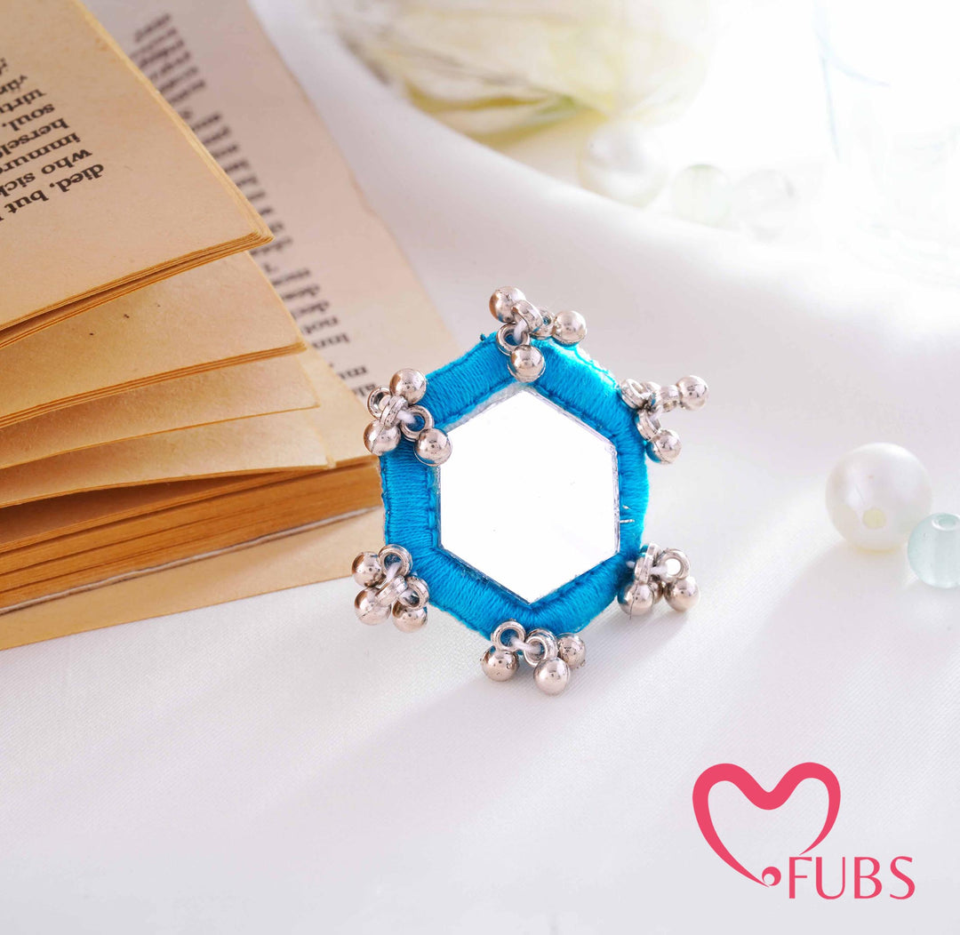 Traditional Hexagon Mirror Work Thread Ghungroo Ring