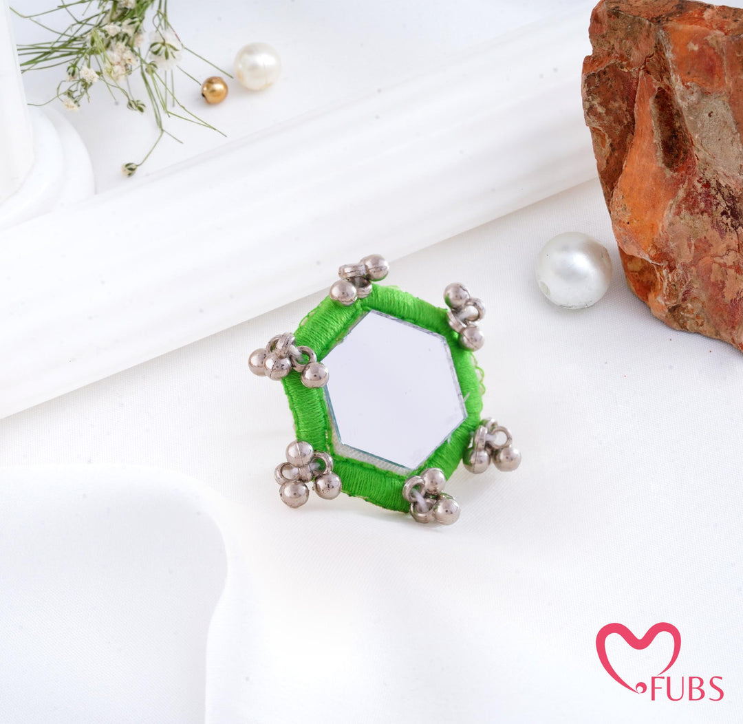 Traditional Hexagon Mirror Work Thread Ghungroo Ring