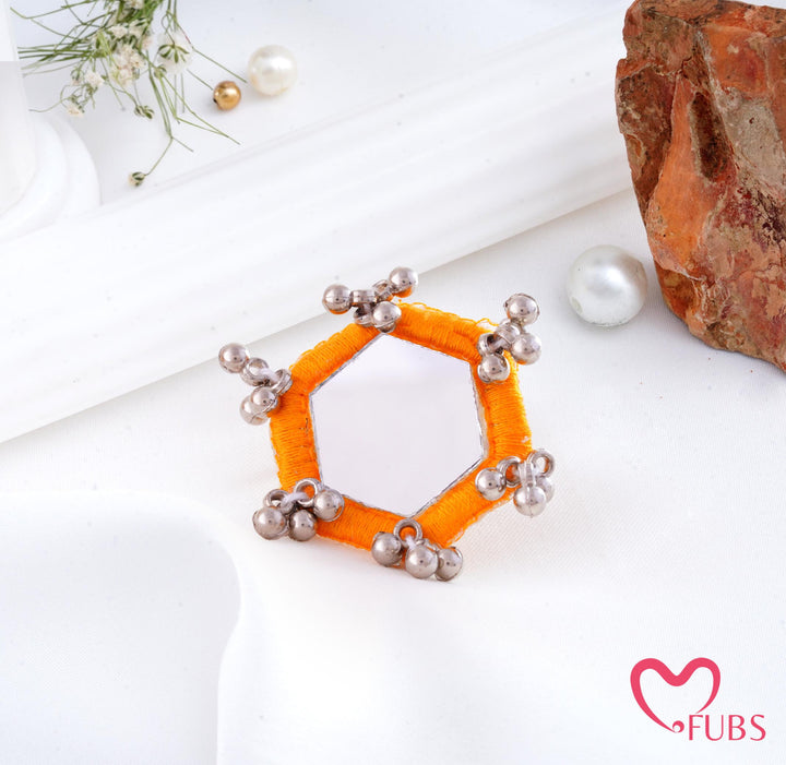 Traditional Hexagon Mirror Work Thread Ghungroo Ring