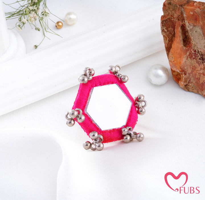 Traditional Hexagon Mirror Work Thread Ghungroo Ring