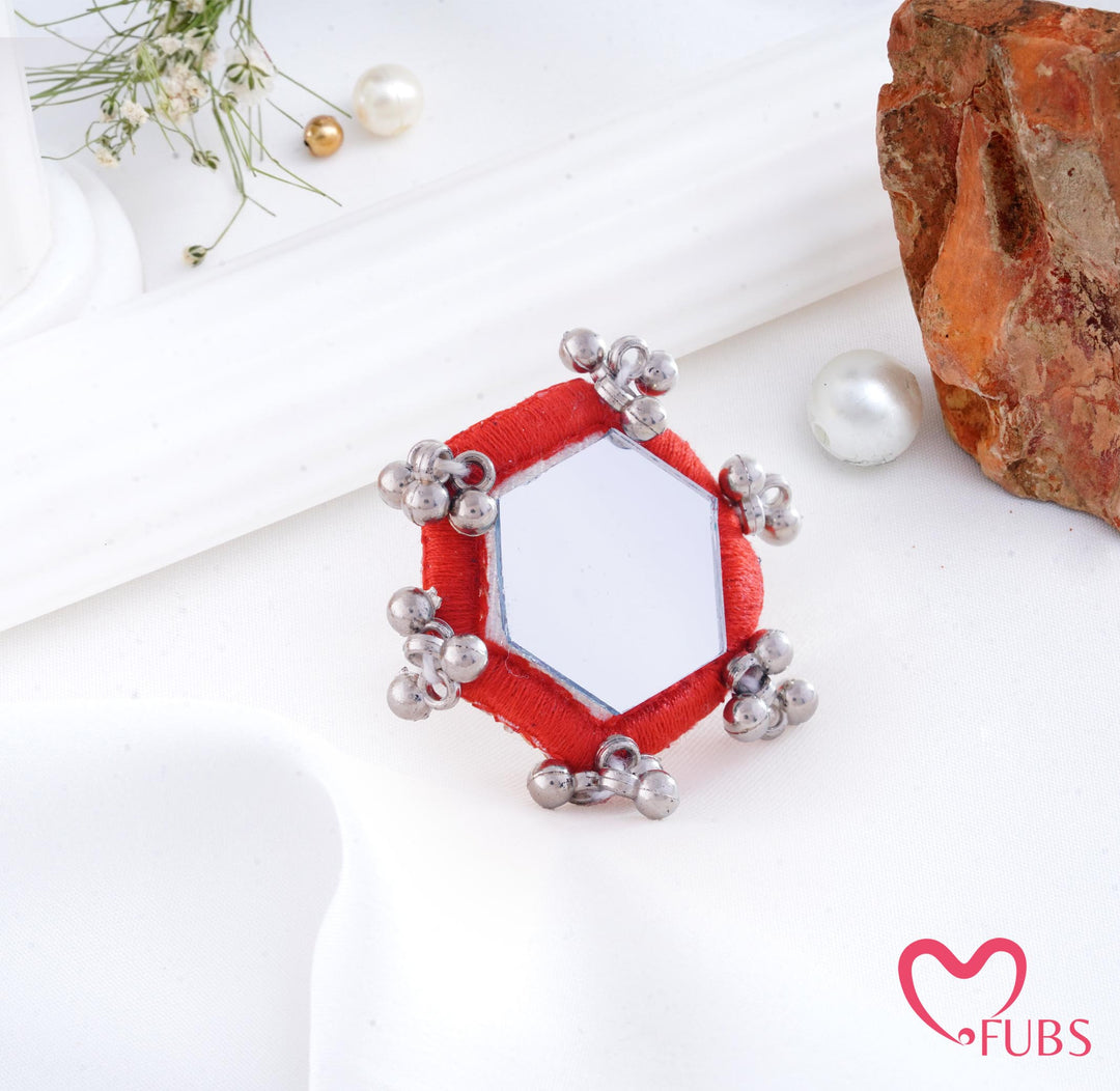 Traditional Hexagon Mirror Work Thread Ghungroo Ring