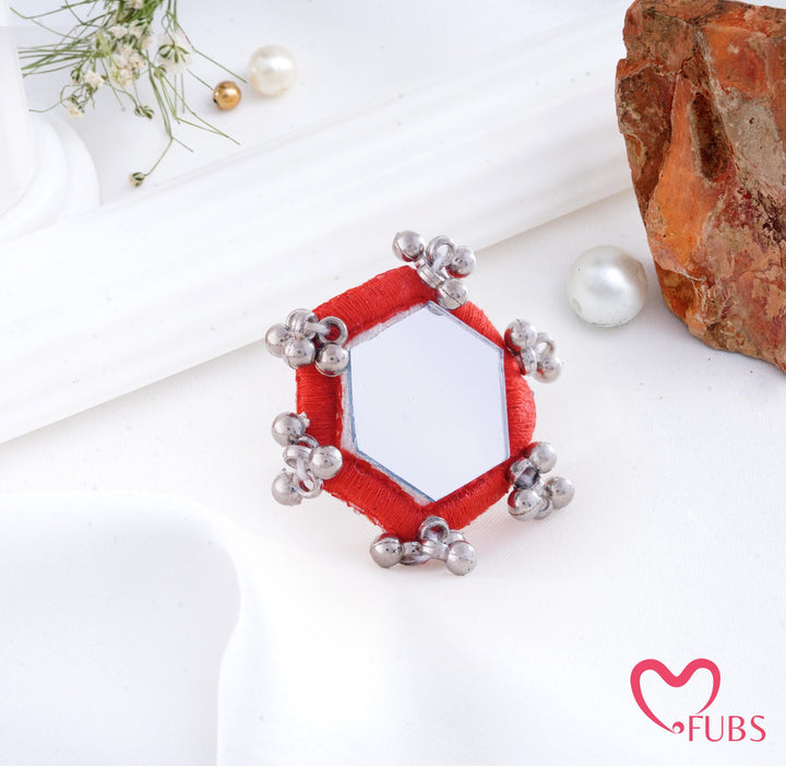 Traditional Hexagon Mirror Work Thread Ghungroo Ring