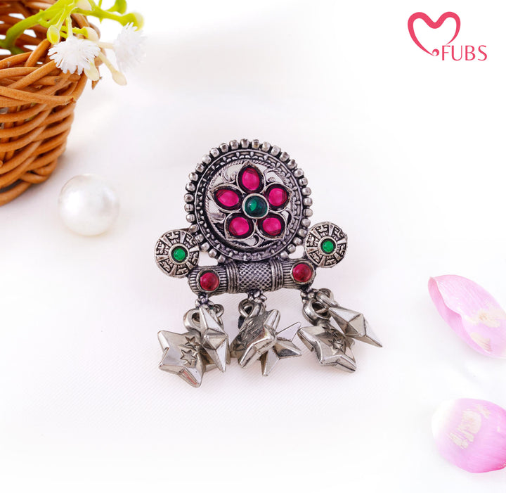Antique Oxidised Floral Stone Statement Star Ring