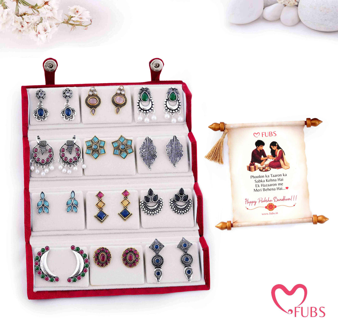 Royal Red Jhumka Box of 12 Earrings with Shahi Sandesh Patra