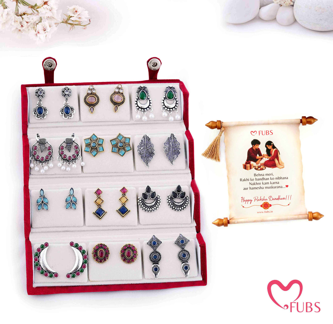 Royal Red Jhumka Box of 12 Earrings with Shahi Sandesh Patra