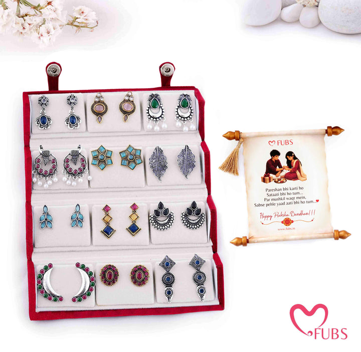 Royal Red Jhumka Box of 12 Earrings with Shahi Sandesh Patra