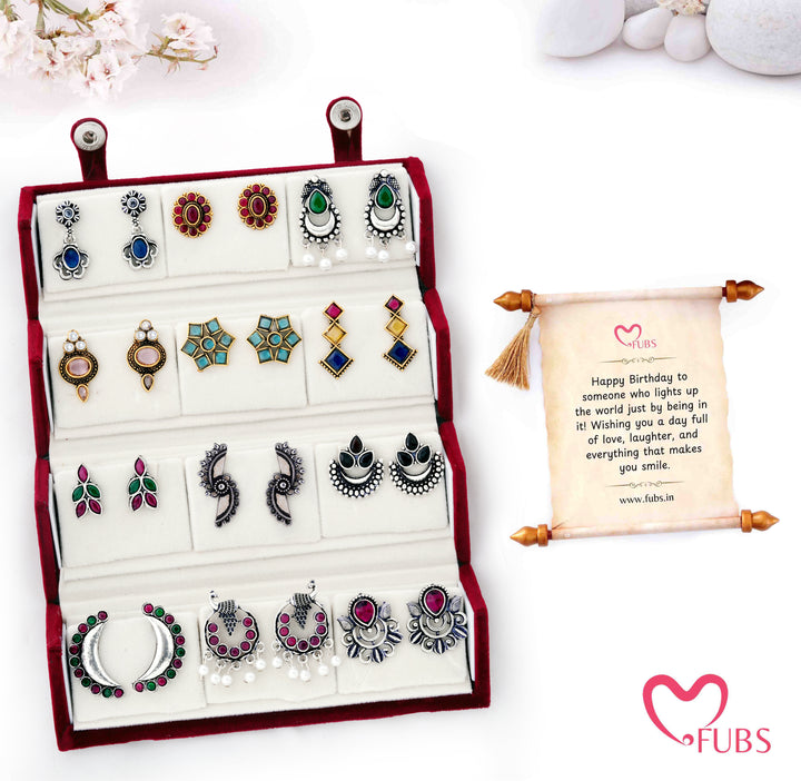 Royal Red Jhumka Box of 12 Earrings with Shahi Sandesh Patra