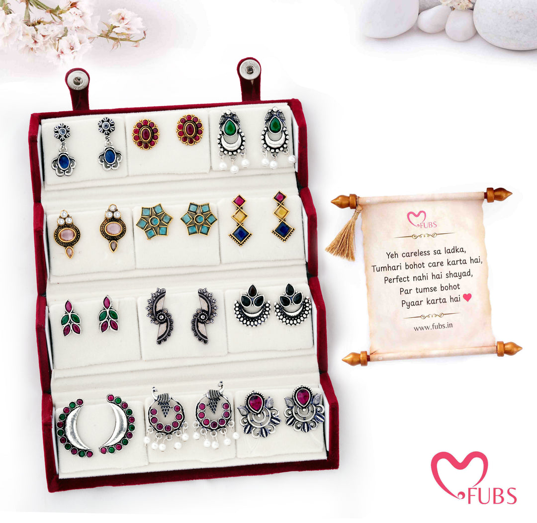 Royal Red Jhumka Box of 12 Earrings with Shahi Sandesh Patra