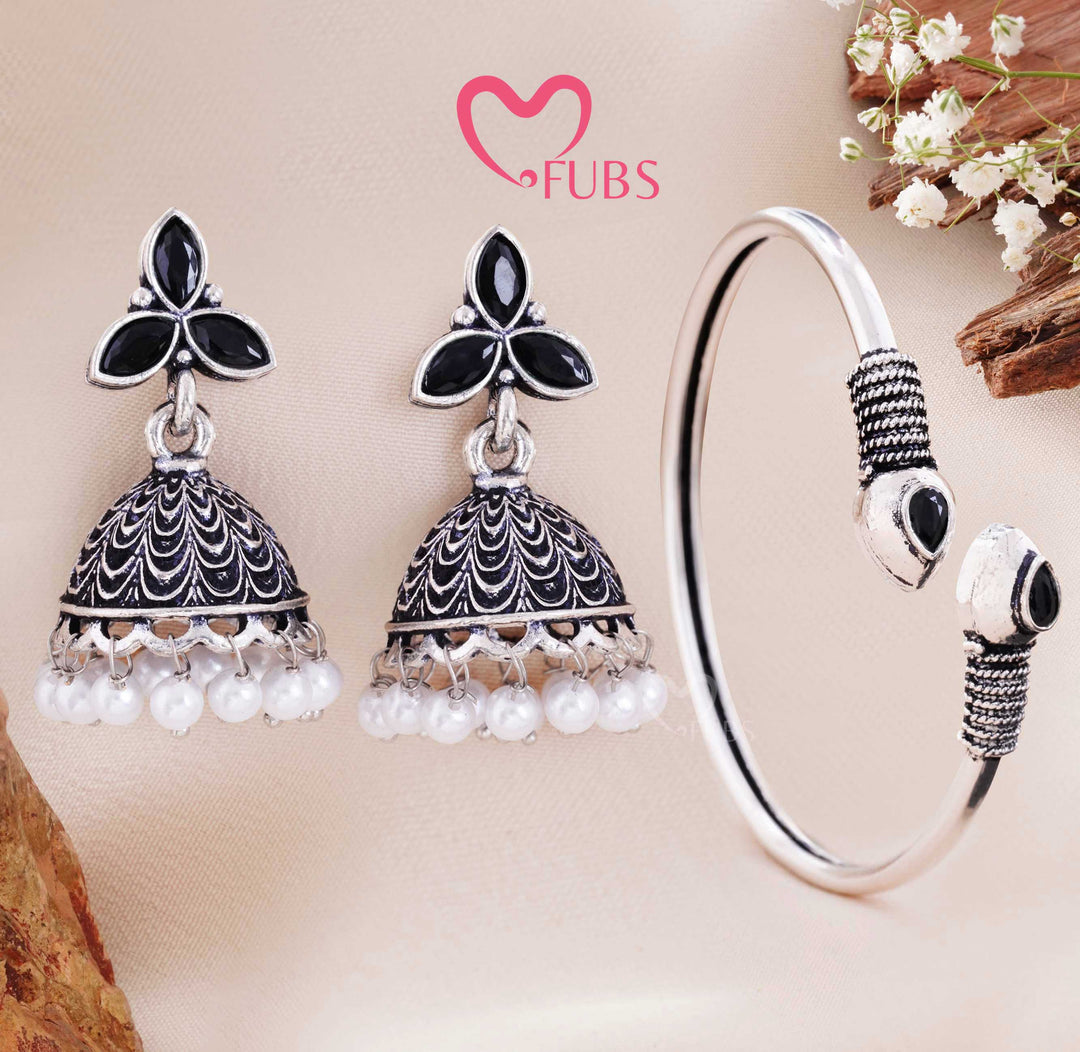 Antique Oxidised Earring & Bracelet Combo