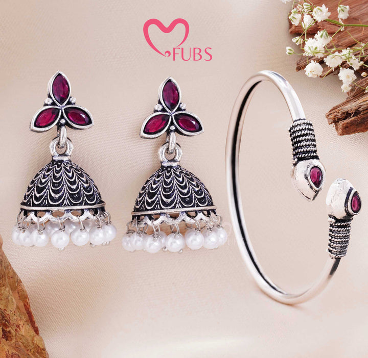 Antique Oxidised Earring & Bracelet Combo