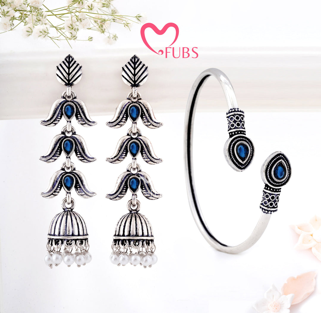 Royal Charms Oxidized Jewelry Set - Earring & Bracelet