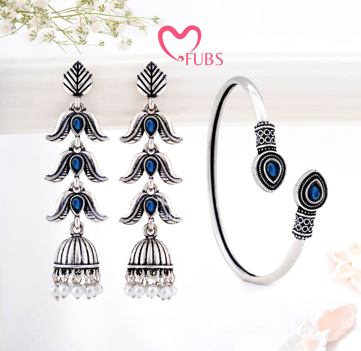 Royal Charms Oxidized Jewelry Set - Earring & Bracelet