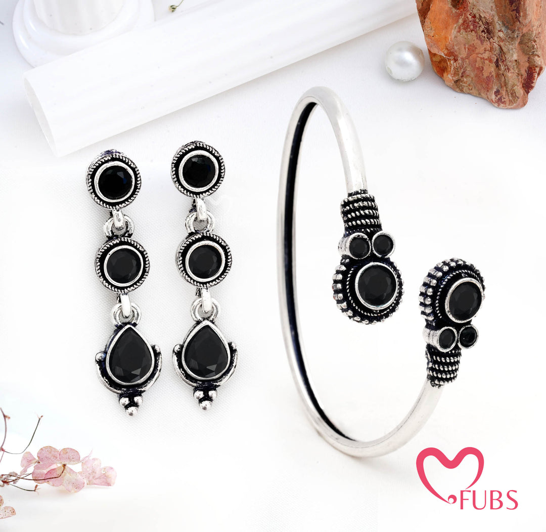 Oxidised Bracelet & Drop Earrings Combo Set