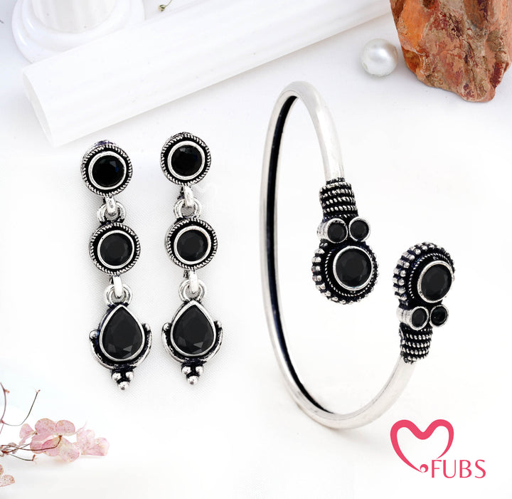Oxidised Bracelet & Drop Earrings Combo Set