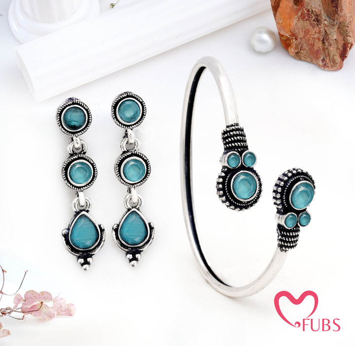 Oxidised Bracelet & Drop Earrings Combo Set