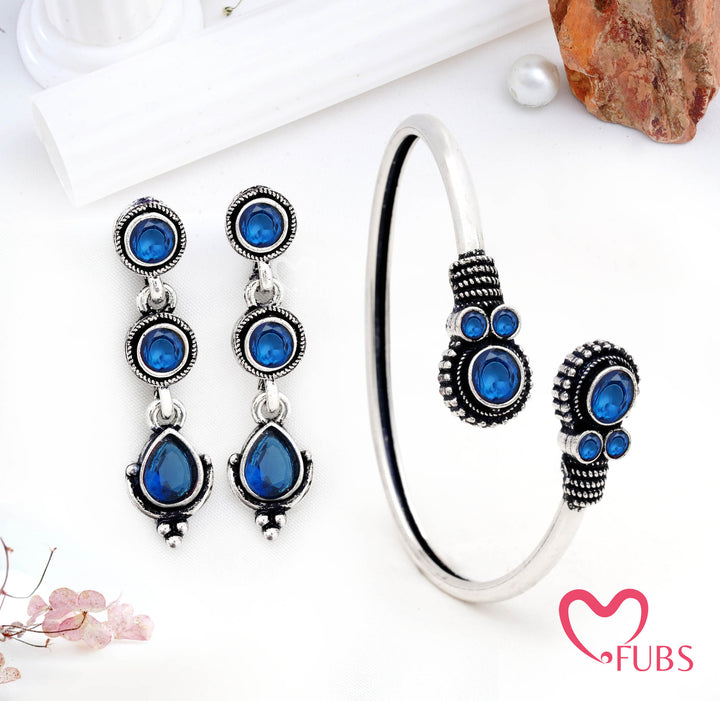 Oxidised Bracelet & Drop Earrings Combo Set