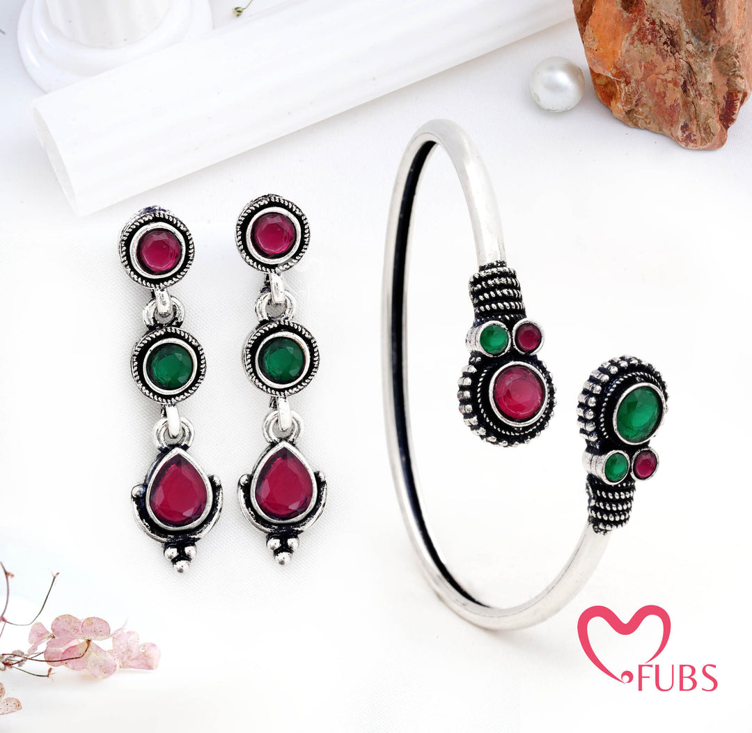 Oxidised Bracelet & Drop Earrings Combo Set