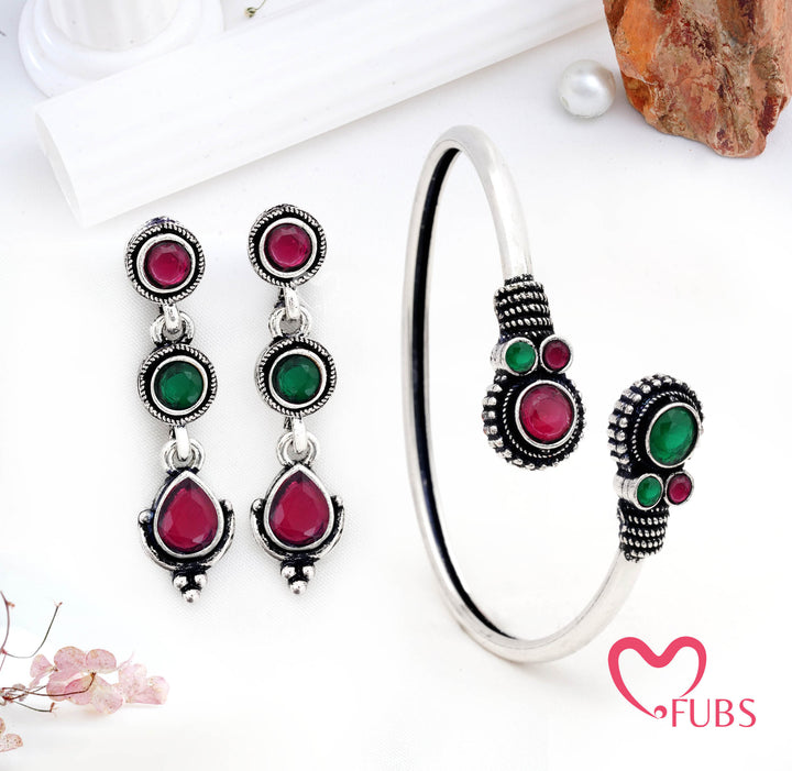 Oxidised Bracelet & Drop Earrings Combo Set