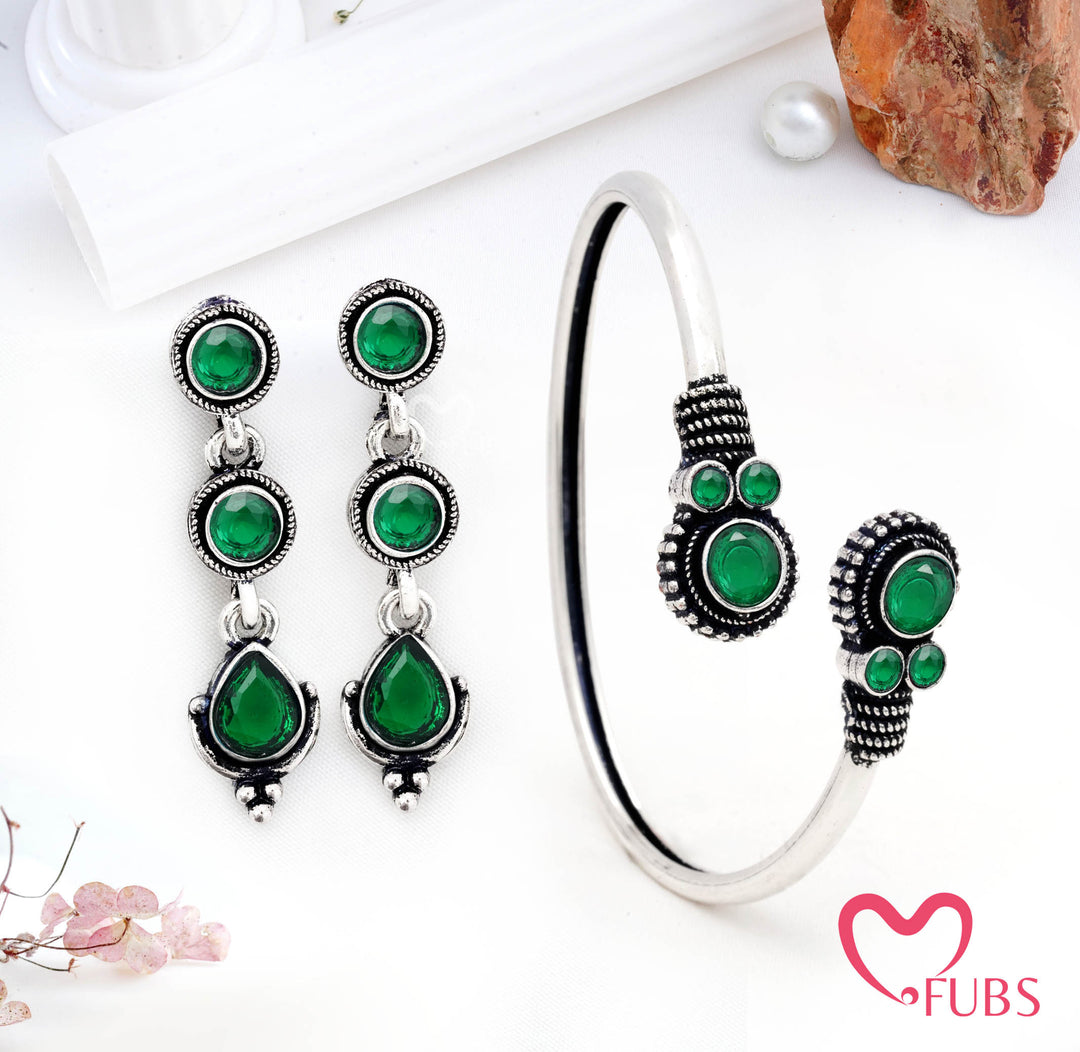 Oxidised Bracelet & Drop Earrings Combo Set