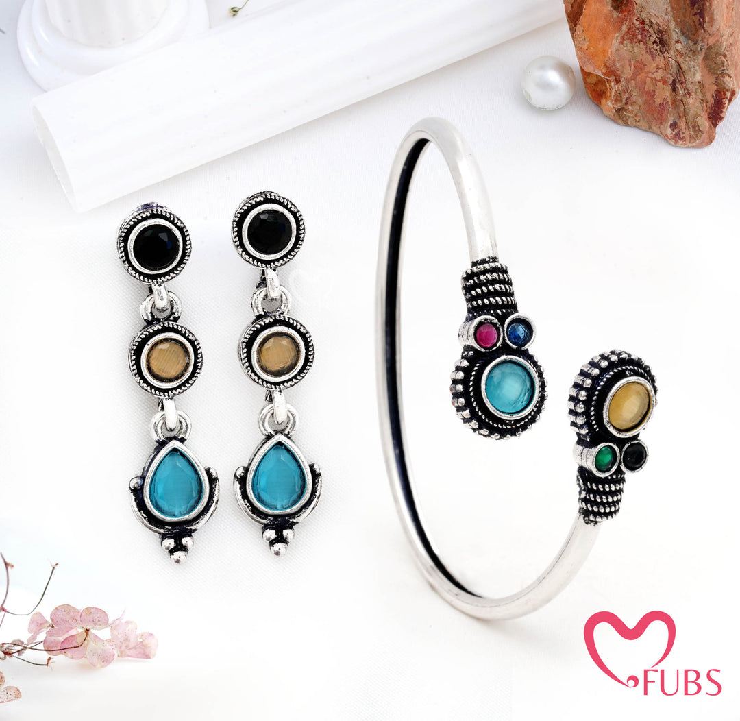 Oxidised Bracelet & Drop Earrings Combo Set