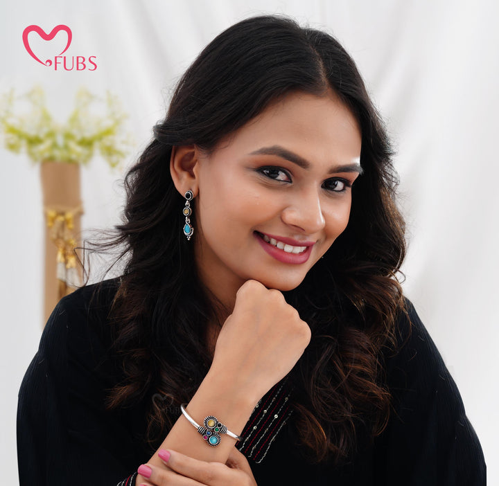 Oxidised Bracelet & Drop Earrings Combo Set