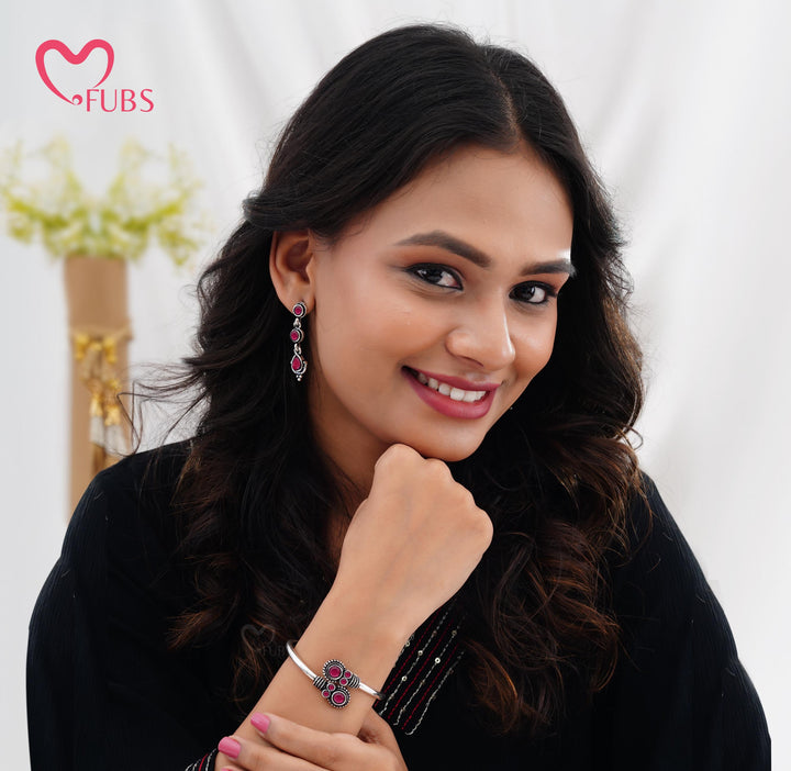 Oxidised Bracelet & Drop Earrings Combo Set