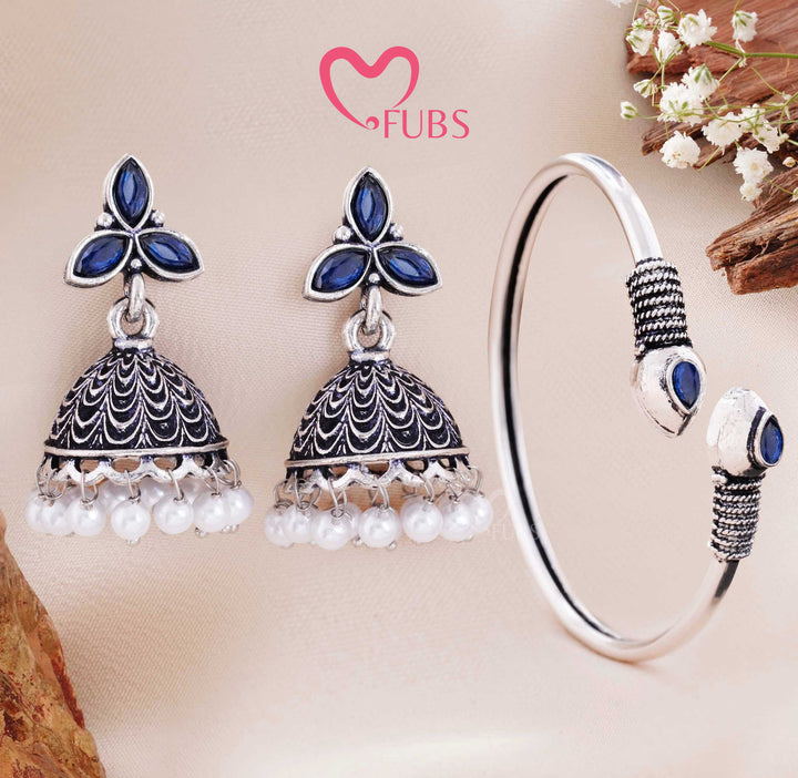 Antique Oxidised Earring & Bracelet Combo